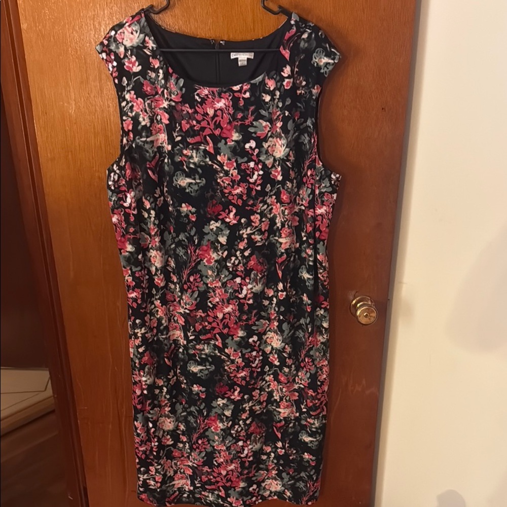 Cato Black and Pink Floral Midi Dress